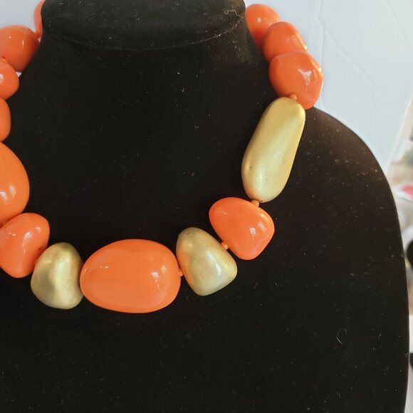 Vintage Kenneth Lane Orange Chunky Lucite Necklace Signed 1980's - Picture 10 of 14